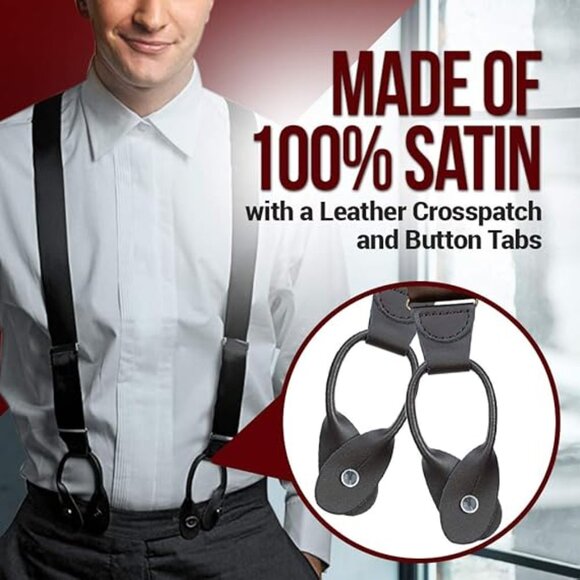 HOLD'EM 100% Silk Suspenders For Men Y-Back Button End – White Pin Dot - Picture 7 of 7